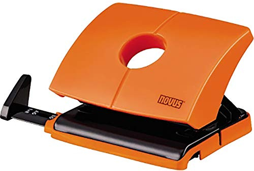 Novus B 216 Color ID Bürolocher (mit Anschlagschiene und Formatvorgaben, Metallunterteil und Kunststoffoberteil, für 16 Blatt) funny orange