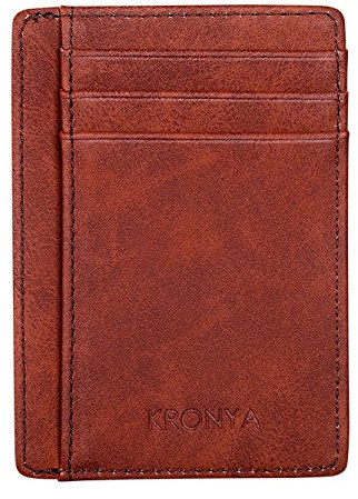 Kronya® | Elegante Geldbörse aus Leder mit RFID-Schutz | Brieftasche Etui Geldbeutel Geldklammer Halter Halterung Kartenetui Kartenhalter Kreditkartenetui Kreditkartenhalter (Braun)