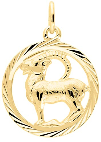 My Gold Damen Herren Kinder Anhänger Sternzeichen (Ohne Kette) Echtes Gelbgold 333 Gold (8 Karat) Ø 15mm Rund Tierkreiszeichen Horoskop Gavno