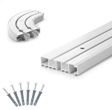DQ-PP GARDINENSCHIENEN und Rundbogen Set – 300cm – PVC – 2-läufig – Weiss – inkl. Befestigungsmaterial – 3m (2 x 150cm Verbinder) – Gardinen Schiene Vorhangschienen