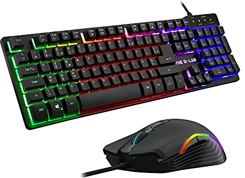 The G-LAB Combo KRYPTON - Clavier Gaming AZERTY USB Anti-Ghosting + Souris Gaming 6 boutons 3200 dpi - Pack Gamer filaire PC PS4 Xbox One Mac Rétro-éclairage RGB (Noir)