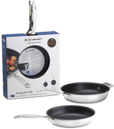 LE CREUSET 3-Ply Stainless Steel 24cm and 28cm Non-Stick Frying Pans Twin Set, 53801000000000