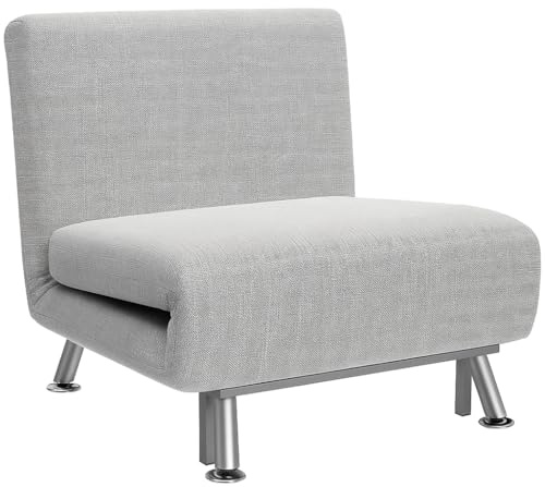 HOMCOM Single Sofa Chair Bed Linen Sleeper 75cm Wide Seat Light Grey