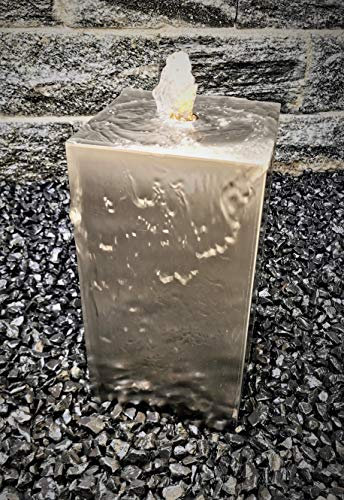 Säulenbrunnen eckig 40/20 cm Edelstahl matt gebürstet Säule Wasserspiel Springbrunnen ohne Becken