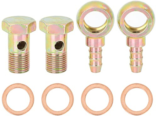 X AUTOHAUX 2 Sets 16mm Banjo Hose Barb Bolt Fitting Banjo Bolt Washer Bronze Tone Metal for Motorcycle Car