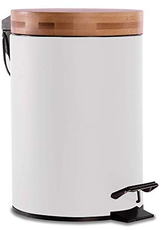 Maison & White Bathroom Bin with Bamboo Lid 3L | Pedal Bin 3 Litre | Dustbin for Bathroom | Bins with Lids Small | Removable Bucket | Soft Close | Compact Design | M&W