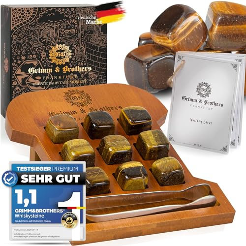 Grimm & Brothers: set di pietre di whisky- 9 pietre di giada- cornice di bambù incisa- pietre di raffreddamento- regali di whisky per uomini- cubetti di ghiaccio riutilizzabili- pietre di whisky