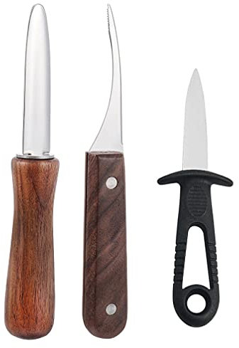 Cabilock 3 Stücke Edelstahl Austernmesser und Garnelensch?ler Austern?ffner Austernbrecher mit Holzgriff Austern Shucker Muschel Meeresfrüchte ?ffner Werkzeug Set Oyster Opener für Besteck