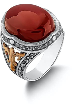 Herren-Ring aus Sterlingsilber mit Jemen-Achat (Aqeeq) im osmanischen Stil