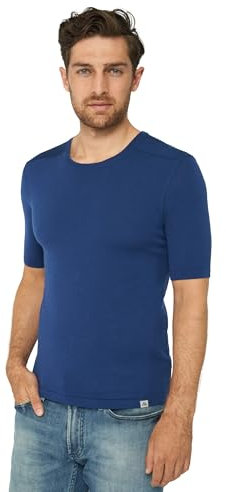 DANISH ENDURANCE Merino Shirt Herren, Kurzarm Funktionsshirt, Atmungsaktiv & Temperaturregulierend, Blau, L