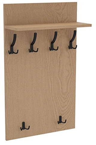 AKKE 90x60 | MAXI Garderobenpaneel Wandgarderobe Garderobe Wandpaneel Kleiderstange SCHWARZ | EICHE HELL