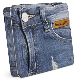 Gütermann Creativ Denim-Box mit 12 Spulen Profi-Jeansfaden Denim 100 m, 5 Jeans-Nähmaschinennadeln von Schmetz und 3 Kunstleder-Labels Dortex. Aufbewahrungsdose im coolen Denim, mehrfarbig, 799782