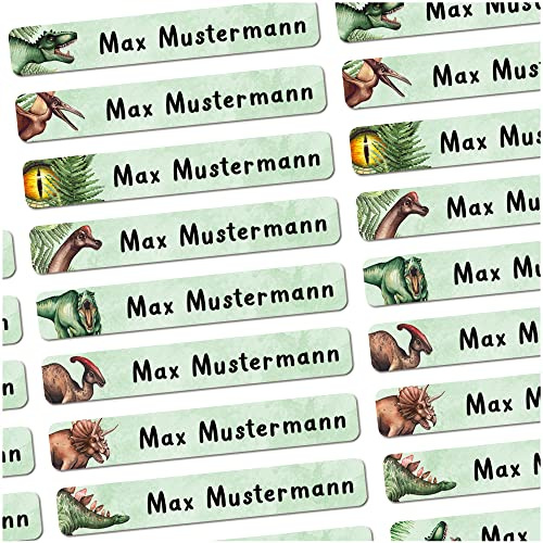 Stifteaufkleber Namensaufkleber Rex personalisiert Schule Kita 72 Stück | Schmale Etiketten mit Wunschname für Buntstifte Federmappe Hefte Lineal Brotdose Trinkflasche Kindergarten spülmaschinenfest