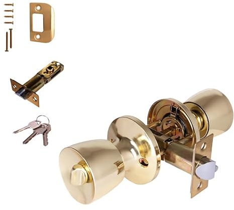 Bauster® Türknauf Drehbar – Türklinkenschoner, Türbeschlag, Türgarnitur, Kugelknauf Türgriff aus Stahl oder Edelstahl mit Montageschrauben (Gold)