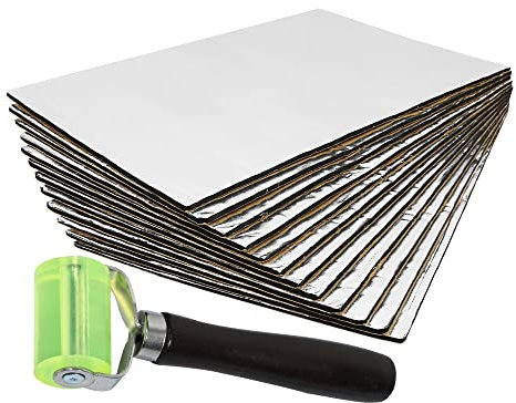 sourcing map 1.8㎡ 5mm Tapis d'isolant Phonique Voiture Porte Isolation Thermique Capot Moteur Coffre 12pcs 50x30cm avec Outil Rouleau