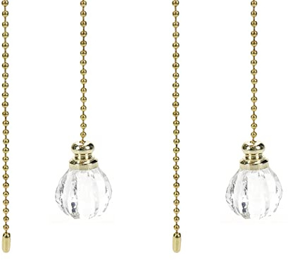 UTALIND 2 Pcs Ceiling Fan Pull Chain Ornaments 12 Inches Light Pull Beaded Chains with Clear Acrylic Prism Ball Pendant Decorative Extension with Connector(Gold)