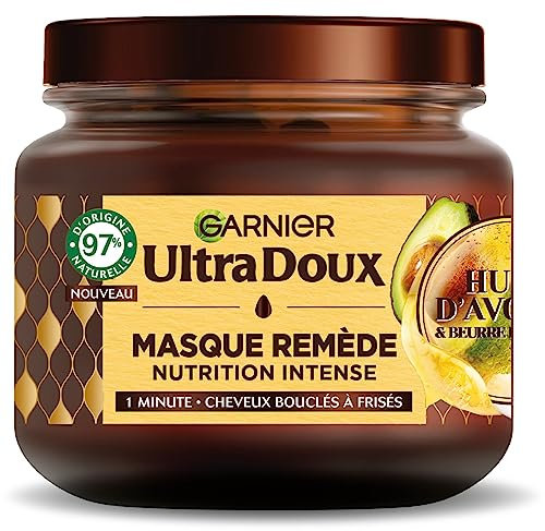 Garnier Ultra Doux - Masque pour Cheveux Secs, Ondulés, Bouclés ou Crépus - À l'Huile d'Avocat et Beurre de Karité - Texture Riche et Onctueuse - 340 ml
