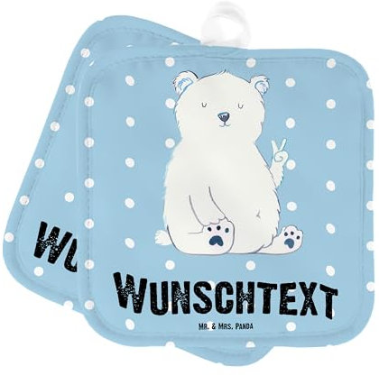Mr. & Mrs. Panda Personalisierte Topflappen Eisbär Faul - Geschenke, Bär, Set Personalisiert, Topfuntersetzer, Arbeit, mit Namen, Namensaufdruck, Homeoffice, Nordpol, Teddy