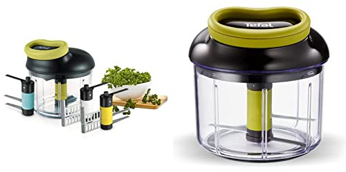 Tefal K13210 5-Sekunden-Zerkleinerer ohne Strom, 900ml; schwarz/grün & K13204 Ingenio 5-Sekunden-Zerkleinerer ohne Strom | Fassungsvermögen: 900ml | Schwarz/Grün/Transparent
