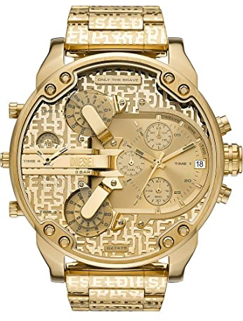 Diesel Mr. Daddy Reloj para hombre, Movimiento multifunción de cuarzo con correa de acero inoxidable, 57 mm, Tono Oro