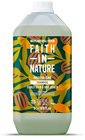 Faith In Nature Natural Shea & Argan Shampoo, Moisturising for Curly Hair & Dry Scalp, Vegan & Cruelty Free, No SLS, Silicones or Parabens, 5L Refill Pack