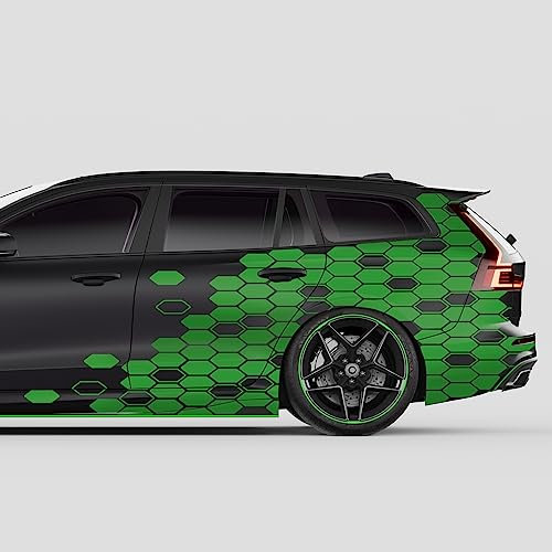 Finest Folia 2er Set XXL Auto Aufkleber je 200x60cm Motorrad Bus Sticker Kfz Zubehör Waben gestaucht Tuning Dekor Linien Design Folie KX082 (06 Hellgrün)