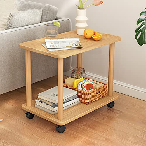 HshDUti Mesa auxiliar con ruedas, mesita de noche estrecha de 2 niveles, mesa auxiliar de madera para sala de estar, dormitorio, 23.6 x 11.8 x 18.5 pulgadas