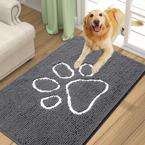Homaxy Dog Door Mats Indoor, Super Absorbent Non Slip Doormats, Soft Chenille Floor Mat, Machine Washable Entrance Rug for Dogs Muddy Paws, Muddy Wet Shoes, Bathroom, Kitchen - 60 x 90 cm, Dark Grey