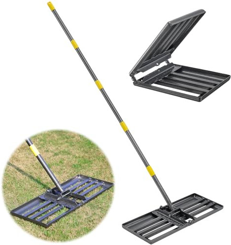 HOME RIGHT Rasenrechen mit Stiel Faltbar, 183cm Rasenrechen Lawn Leveling Raken Schwarz Metall, Robustes Boden Rasenplaner Werkzeug Rasenschieber für Yard Golf Garten Hinterhof