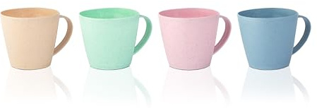 GWOZI Juego de 4 tazas de café de paja de trigo, tazas de café irrompibles, tazas ligeras para café, té, sopa, agua, enjuague bucal, tazas de plástico reutilizables con asas para cocina y baño