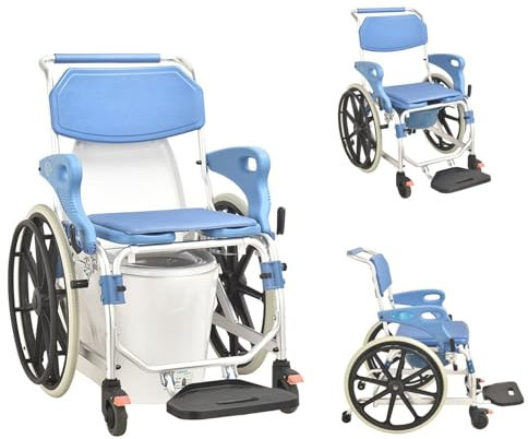 LIBRACTA Silla De Ruedas Con Inodoro, Silla Ruedas para Mayores Multifuncional Silla De Ducha Orinal Portátil Cómoda De Cabecera Silla De Inodoro para Minusválidos, Discapacitados, Ancianos