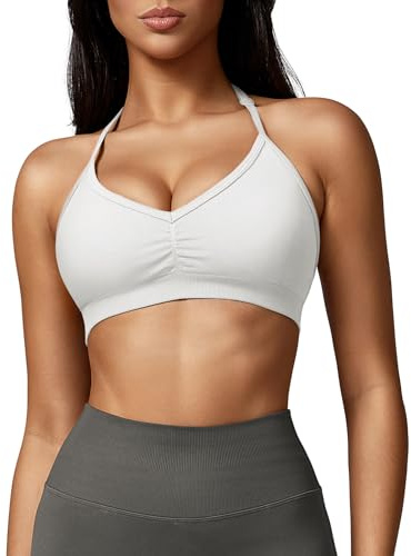 ZAAYO Damen Sport BH Rückenfreie Neckholder Gym Bra Crush Halter Sport BHs Gepolsterte Push Up Bras Mittlere Unterstützung Workout BH Workout Yoga Top Weiß M