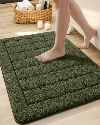 FÄRG&GEOMETRY Stor badrumsmatta halkfri tvättbar 61 x 92 cm, grön badrumsmatta absorberande badrumsmatta mjuk badmatta för badrumsgolv, dusch, badkar, tvättstuga