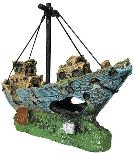 KieTeiiK Décoration d'aquarium en résine pour épave de bateau - Sans danger pour les poissons d'eau douce et d'eau salée pour aquarium Betta pour décoration d'aquarium - Décoration d'aquarium Amphore