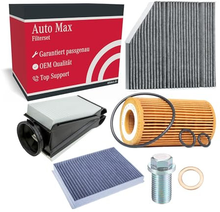 mbmax.de Filterset Inspektionspaket für MERCEDES W205 S205 C205 A205 C-KLASSE | OM651 C200d C220d C250d für 4-MATIC | Ölfilter | Ablassschraube | Luftfilter | Innenraumfilter | Staubfilter