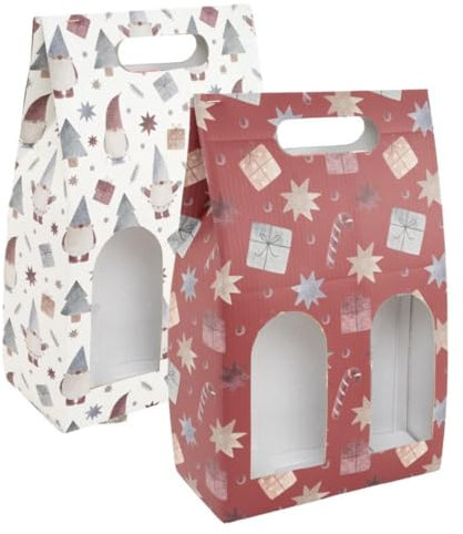 ROCKING GIFTS Set mit 2 Geschenkkartons mit Griff, 2 Weinflaschen, 2 Stück, personalisierbares Geschenk für Weihnachten, 23 x 10 x 36 cm