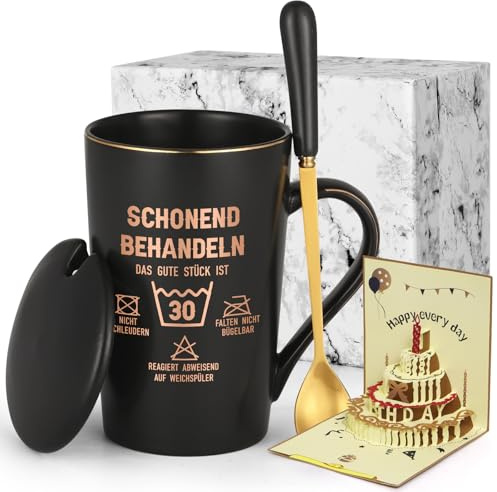 Joymaking 30. Geburtstag Geschenke für Frauen Kaffee Tasse Geburtstagsgeschenke mit Spruch Schonend behandeln Das gute Stück ist 30, Lustige Geschenkidee Geburtstag zum 30. Frauen, 400ml Schwarz