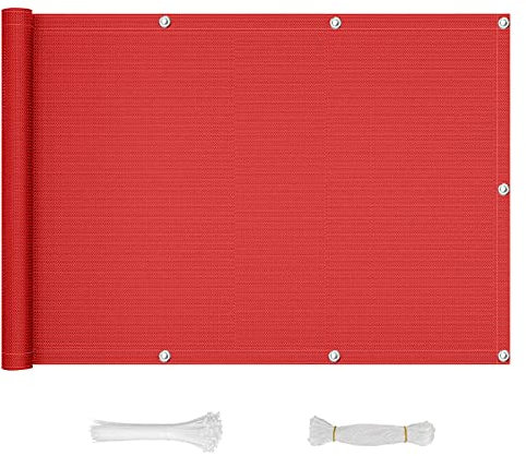 Balkon Sichtschutz 150x1000cm Rot UV-Schutz Windschutz Sichtschutzzaun für Balkon inkl. Kabelbinder und Seil