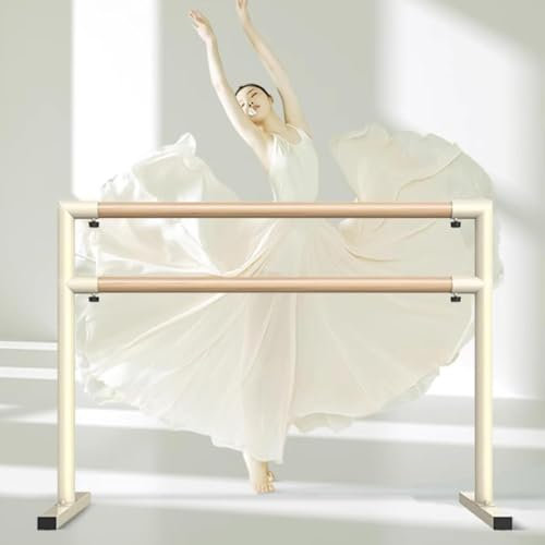 PRMTYUP Ballettstange FüR Zuhause, Ballettstange, Freistehende Ballettstange FüR Kinder, Ballettstange FüR Erwachsene Mit 2 Holzstangen, Tanzstange FüR Ballett Aus Stahlrohren,Weiß,100cm