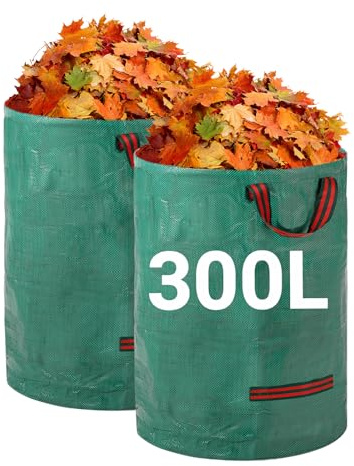 Velway Gartensack 2x300L Gartenabfallsack Laubsack Stabil Selbststehend | Gartensack mit 4 Griffen Robust Wasserdicht Wiederverwendbar Faltbar für GrünschnittLaub Rasenschnitt Gartenabfälle Grün