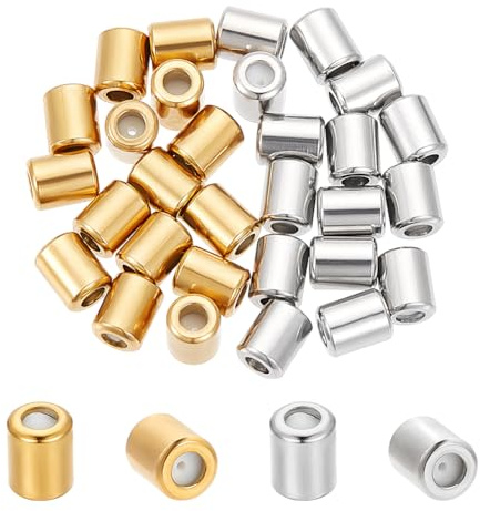 UNICRAFTALE About 30Pcs 2 Colors Crimp Tube Beads 304 Stainless Steel Spacer Beads Column Stopper Crimp Charms Bail Bead Connectors Metal Slider Bead with Loop for Ends Bracelet Jewelry Making