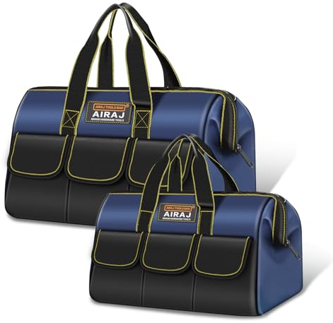 Tool Bag 2-Pack Set | AIRAJ 14 & 18 Small Tool Bag | Wide Mouth Tool Bags for Men and Women | Small Tool Tote | Tool Organizer for Home Repairs,Garage Storage,Professional Work | Portable Tool Box