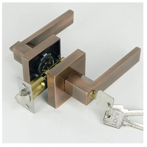 Serrure de poignée de porte intérieure en alliage d'aluminium avec cylindre/loquet pour portes de salle de bain et chambre à coucher, finition cuivre antique