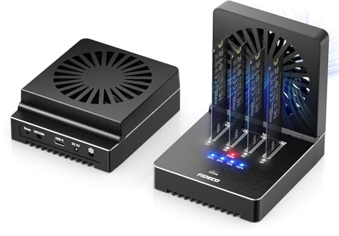 FIDECO M.2 NVMe Docking Station, 4-Bay NVMe Festplatten Dockingstation mit faltbarem Lüfter, 40 Gbit/s (4x10 Gbit/s, 2x20 Gbit/s) SSD Cloner Dock