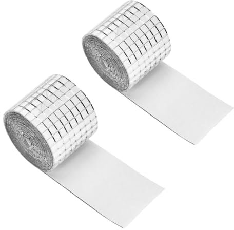 2 Rollen selbstklebende Spiegelfliesen, 2928 Körnungen, 5 x 5 mm, Glasmosaik, Wanddekoration, Spiegelfliesen-Aufkleber für Glas, DIY, Basteldekoration, Discokugel-Fliesen, (Silver)