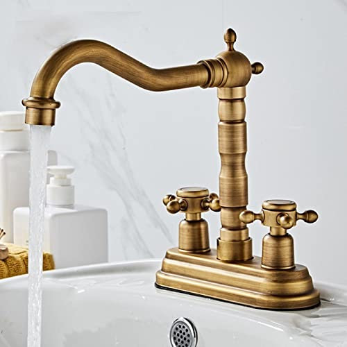 ZXXDSMYF Antikes Messing Badezimmer Waschbecken Badewanne Doppelwaschbecken Heiß- und Kaltmischhahn Waschbecken Doppelloch drehbar