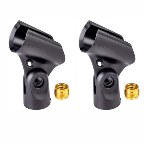 2 Pack Adjustable Microphone Holder, Microphone Clip, Mic Clip Holder for Wired Wireless Mic with 5/8 to 3/8 Mic Female Screw Adapter