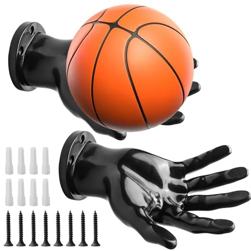 2 estantes de almacenamiento de baloncesto en forma de palmera, soporte de pared para pelotas con 4 tornillos, 4 clavos, soporte para pelotas de pared, universal, soporte para pelotas de baloncesto