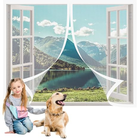 Mosquitera Ventana Extensible 81 x 64 cm sin Taladrar Mosquitera con Imán de Ancho Recortable Mosquiteras Transpirables Lavables para La Mayoría de Los Tipos de Ventanas, Blanco