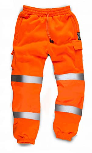 LIZZIE JACOBS Mens Hi Viz Jogging Bottoms Safety Combat Trousers Sweat Pants Hi Vis Work Fleece Trousers High Visibility Reflective Workwear Cargo Joggers (UK, Alpha, XXL, Regular, Regular, Orange)